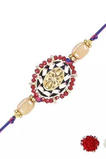 rakshabhandhan special kundan stone rakhi with roli chawal for bhaiya/brother/mens 