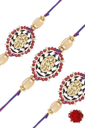 rakshabhandhan special kundan stone rakhi with roli chawal for bhaiya/brother/mens 