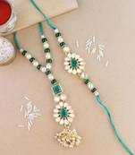 rakshabhandhan special kundan bhaiya bhabhi pearl hanging lumba bracelet rakhi combo set with roli chawal