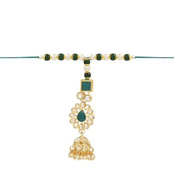 rakshabhandhan special kundan bhaiya bhabhi pearl hanging lumba bracelet rakhi combo set with roli chawal 3