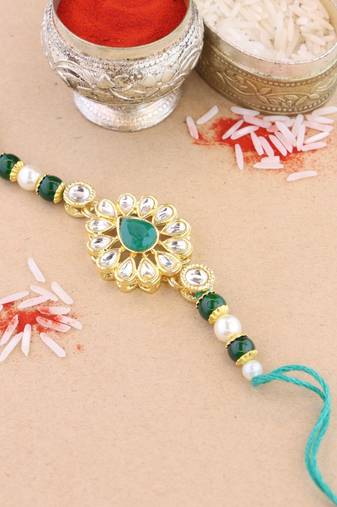 rakshabhandhan special kundan stone rakhi with roli chawal for bhaiya/brother/mens (r118g)