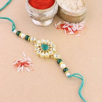 rakshabhandhan special kundan stone rakhi with roli chawal for bhaiya/brother/mens  1