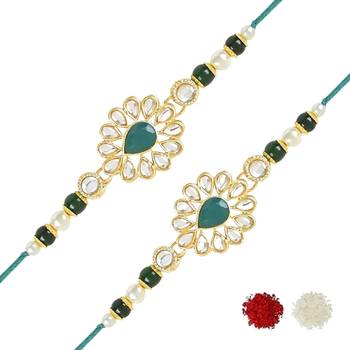 rakshabhandhan special kundan stone rakhi with roli chawal for bhaiya/brother/mens  1