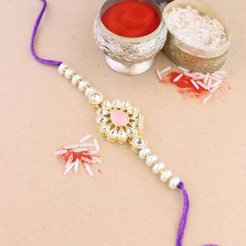rakshabhandhan special kundan stone rakhi with roli chawal for bhaiya/brother/mens  1