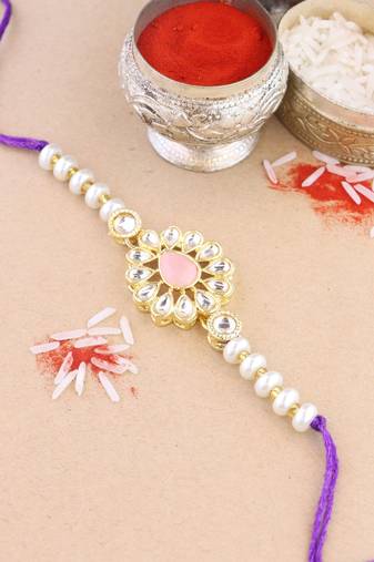 rakshabhandhan special kundan stone rakhi with roli chawal for bhaiya/brother/mens (r118pe)