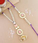 rakshabhandhan special kundan bhaiya bhabhi pearl hanging lumba bracelet rakhi combo set with roli chawal
