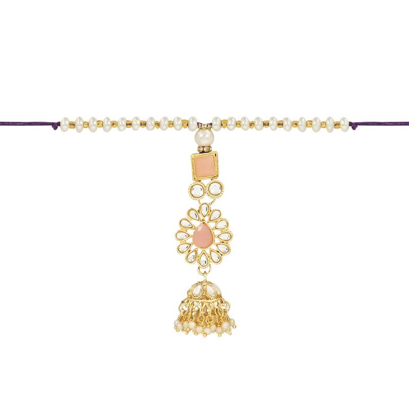 rakshabhandhan special kundan bhaiya bhabhi pearl hanging lumba bracelet rakhi combo set with roli chawal
