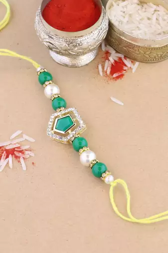 rakshabhandhan special kundan stone rakhi with roli chawal for bhaiya/brother/mens (r119g)