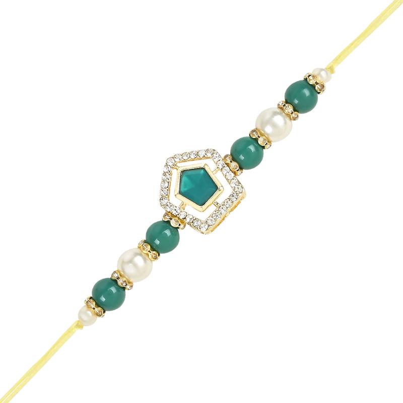 rakshabhandhan special kundan bhaiya bhabhi pearl hanging lumba bracelet rakhi combo set with roli chawal