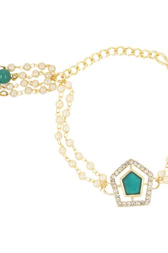 rakshabhandhan special designer pearl hanging lumba bracelet rakhi for bhabhi/sister (r109g-l)