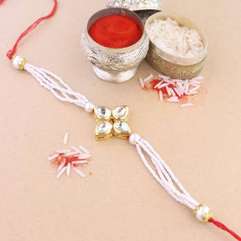 rakshabhandhan special kundan stone rakhi with roli chawal for bhaiya/brother/mens  1