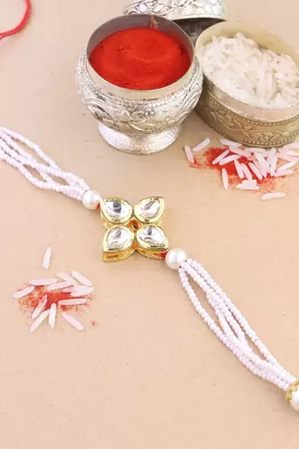 rakshabhandhan special kundan stone rakhi with roli chawal for bhaiya/brother/mens (r120w)
