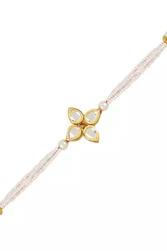 rakshabhandhan special kundan bhaiya bhabhi pearl hanging lumba bracelet rakhi combo set with roli chawal