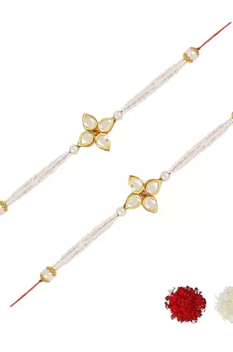 rakshabhandhan special kundan stone rakhi with roli chawal for bhaiya/brother/mens (r120w-2) (pack of 2 rakhi )