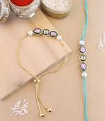 rakshabhandhan special kundan bhaiya bhabhi pearl hanging lumba bracelet rakhi combo set with roli chawal