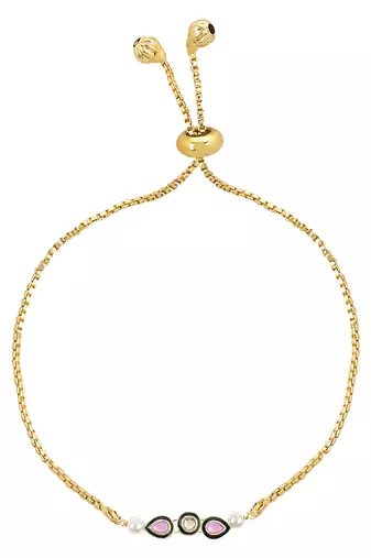 rakshabhandhan special kundan bhaiya bhabhi pearl hanging lumba bracelet rakhi combo set with roli chawal