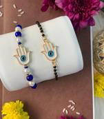 rakshabhandhan special hamsa shape enamel evil eye bhaiya bhabhi lumba bracelet rakhi combo set with