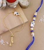 rakshabhandhan special designer white elephant enamel evil eye bhaiya bhabhi lumba bracelet rakhi combo set