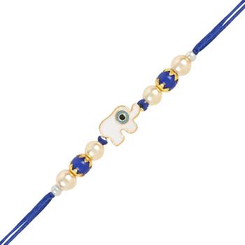 rakshabhandhan special designer white elephant enamel evil eye bhaiya bhabhi lumba bracelet rakhi combo set 2
