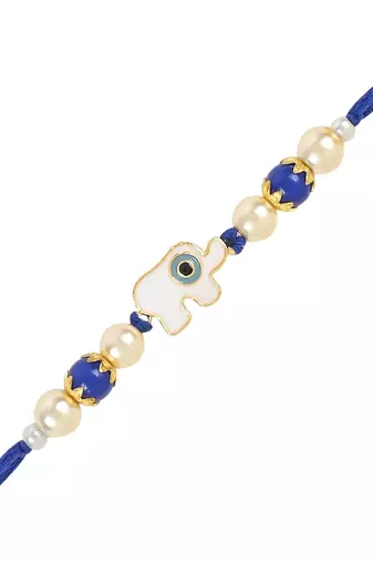 rakshabhandhan special designer white elephant enamel evil eye bhaiya bhabhi lumba bracelet rakhi combo set