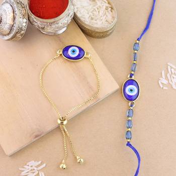 rakshabhandhan special designer enamel evil eye bhaiya bhabhi lumba bracelet rakhi combo set with roli chawal 1