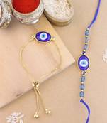rakshabhandhan special designer enamel evil eye bhaiya bhabhi lumba bracelet rakhi combo set with roli chawal