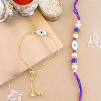 rakshabhandhan special designer enamel evil eye bhaiya bhabhi lumba bracelet rakhi combo set with roli chawal 1