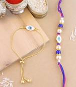 rakshabhandhan special designer enamel evil eye bhaiya bhabhi lumba bracelet rakhi combo set with roli chawal