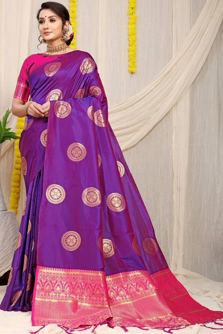 PURPLE  BANARASI SILK BEAUTIFUL SAREE WITH BLOUSE 