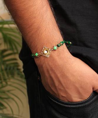 Green Kundan With Mesh Rakhi 1