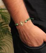 Green Kundan With Mesh Rakhi