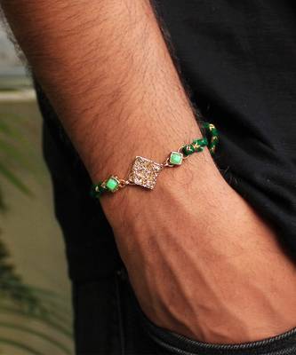 Green Kundan With Mesh Rakhi 2