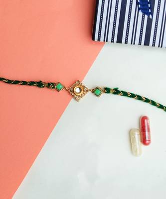 Green Kundan With Mesh Rakhi 3