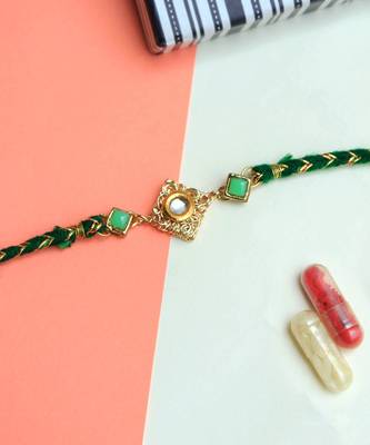 Green Kundan With Mesh Rakhi 4