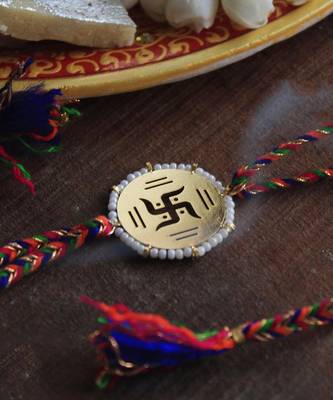 Golden Beaded Swastik Rakhi 2