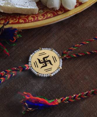 Golden Beaded Swastik Rakhi 3