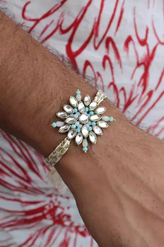 Blossoming Kundan And Bead Work Rakhi