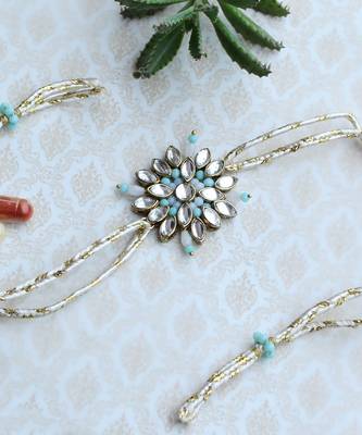 Blossoming Kundan And Bead Work Rakhi 3