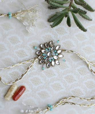 Blossoming Kundan And Bead Work Rakhi 4