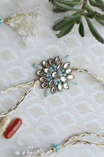 Blossoming Kundan And Bead Work Rakhi