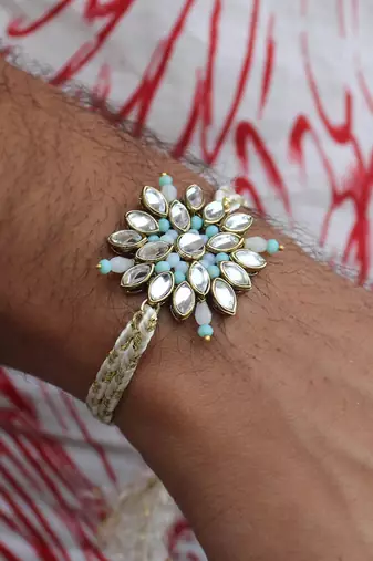 Blossoming Kundan And Bead Work Rakhi