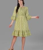 Green Colour Designer Foil Prited Ethnic Kurti