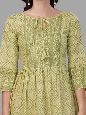 Green Colour Designer Foil Prited Ethnic Kurti 3