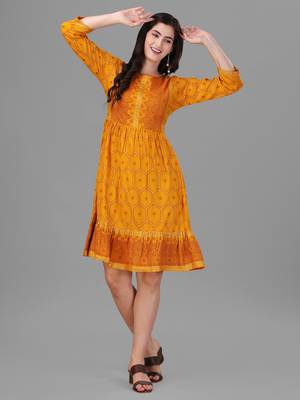 Mustard Colour Designer Foil Prited Ethnic Kurti 1