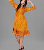 Mustard Colour Designer Foil Prited Ethnic Kurti