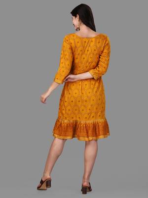 Mustard Colour Designer Foil Prited Ethnic Kurti 2