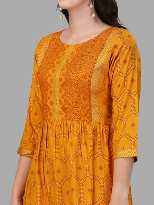 Mustard Colour Designer Foil Prited Ethnic Kurti 3