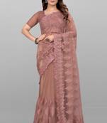 Dark Onion Diamond And Embroidered Work Soft Mono Net Saree With Blouse (Un-Stitched)