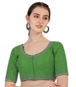 Bieth Women Milan Silk Gold Diamond Handwork & Embroidery Coding Work Stitched Blouse(38+47nch Margin)