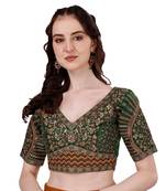Bieth Women Floral Round Neck Zari Diamond Work Stitched Blouse (38+4InchMargin)